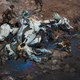 Concept art of hunters picking apart a machine in Horizon Zero Dawn.